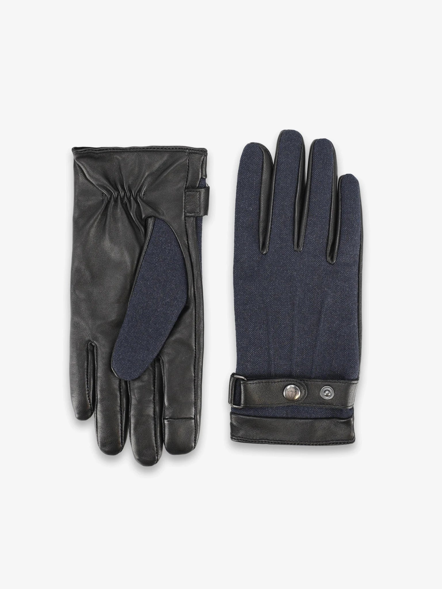 Gants bi-matière tissu et cuir marine - IZAC