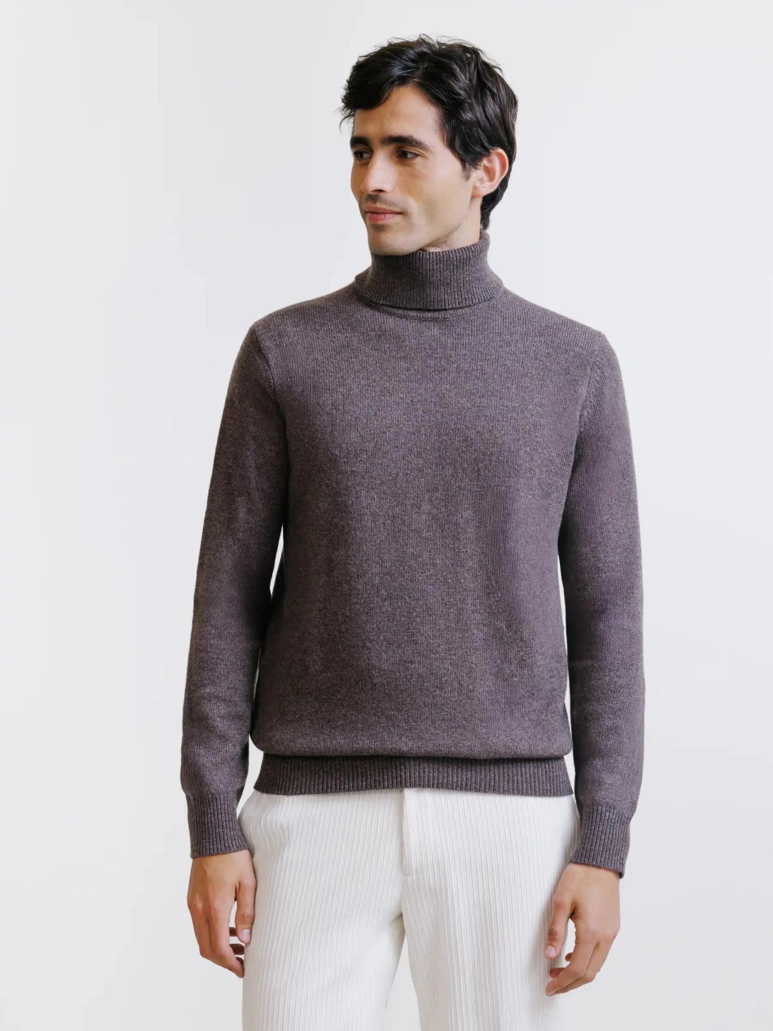 Pull en laine col roulé marron - IZAC