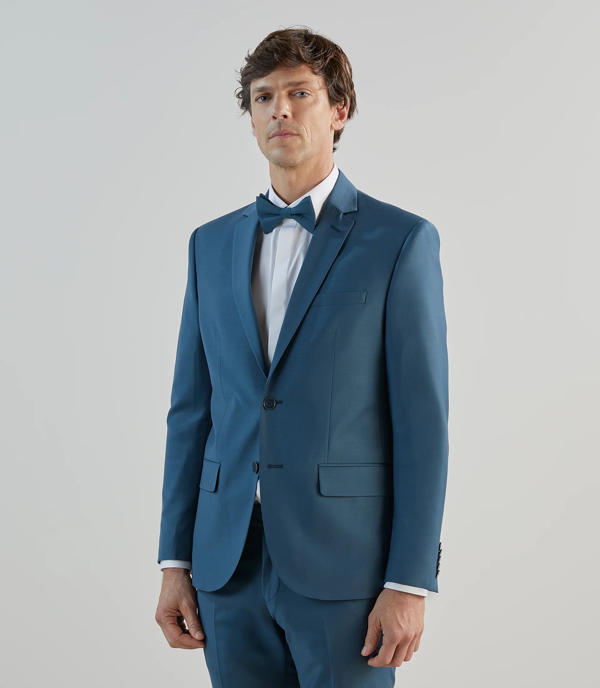 Costume 2 boutons en laine majoritaire bleu vert - IZAC