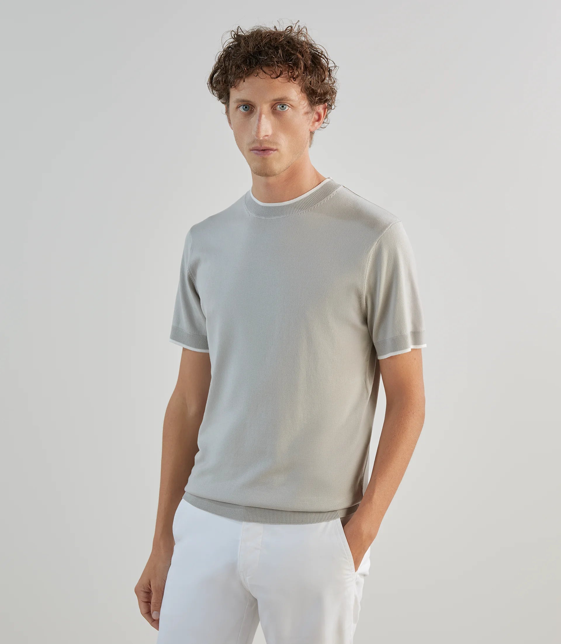 T-shirt à manches courtes en maille gris clair - IZAC