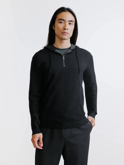 Hoodie en maille à capuche demi-zippé noir - IZAC