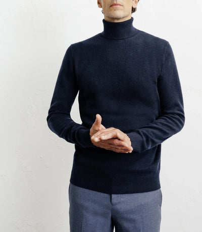 Pull col roulé 100% cachemire marine - IZAC