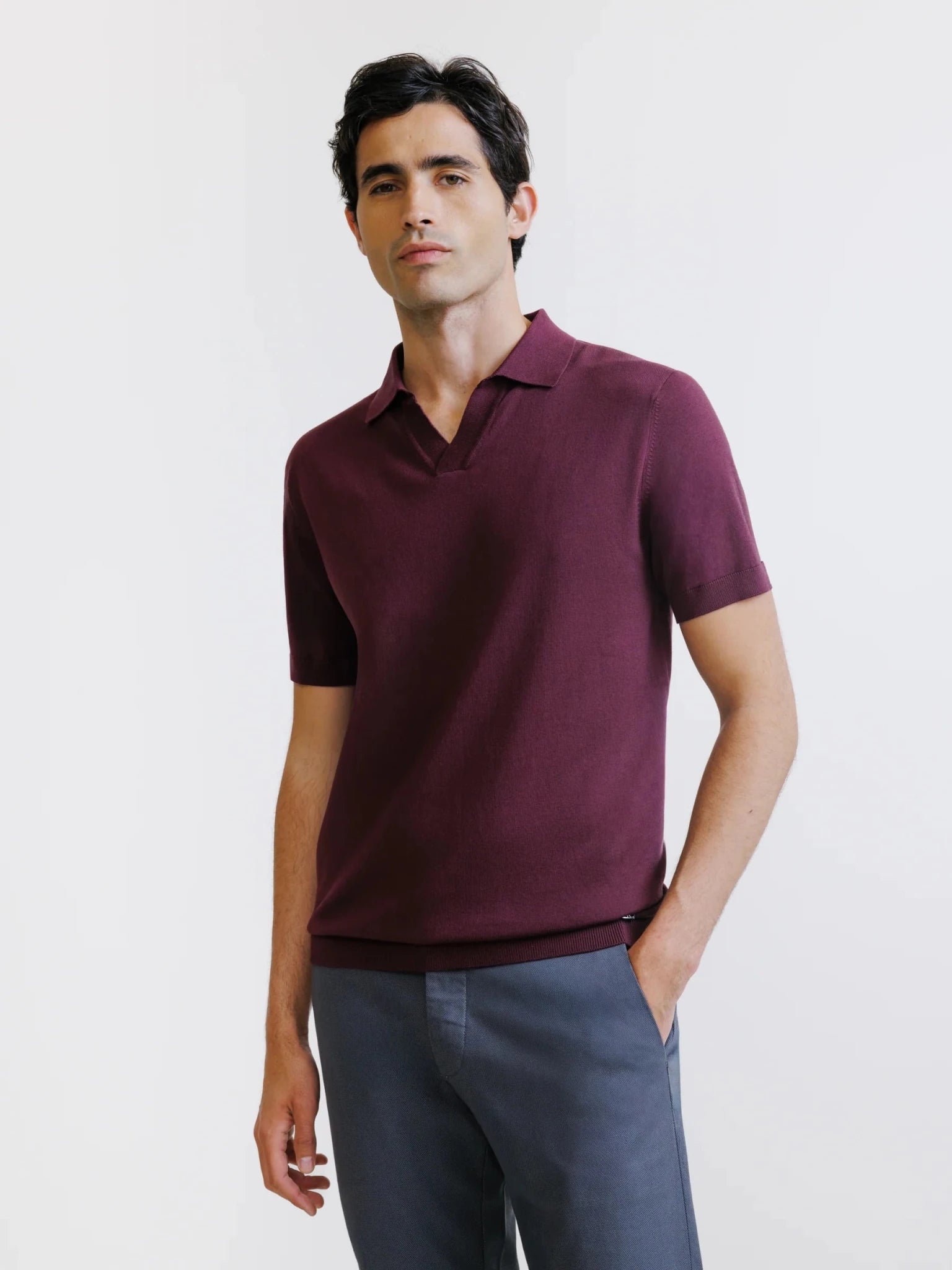 Polo col ouvert en maille bordeaux - IZAC