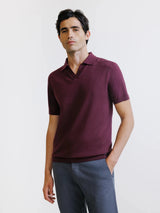 Polo col ouvert en maille bordeaux