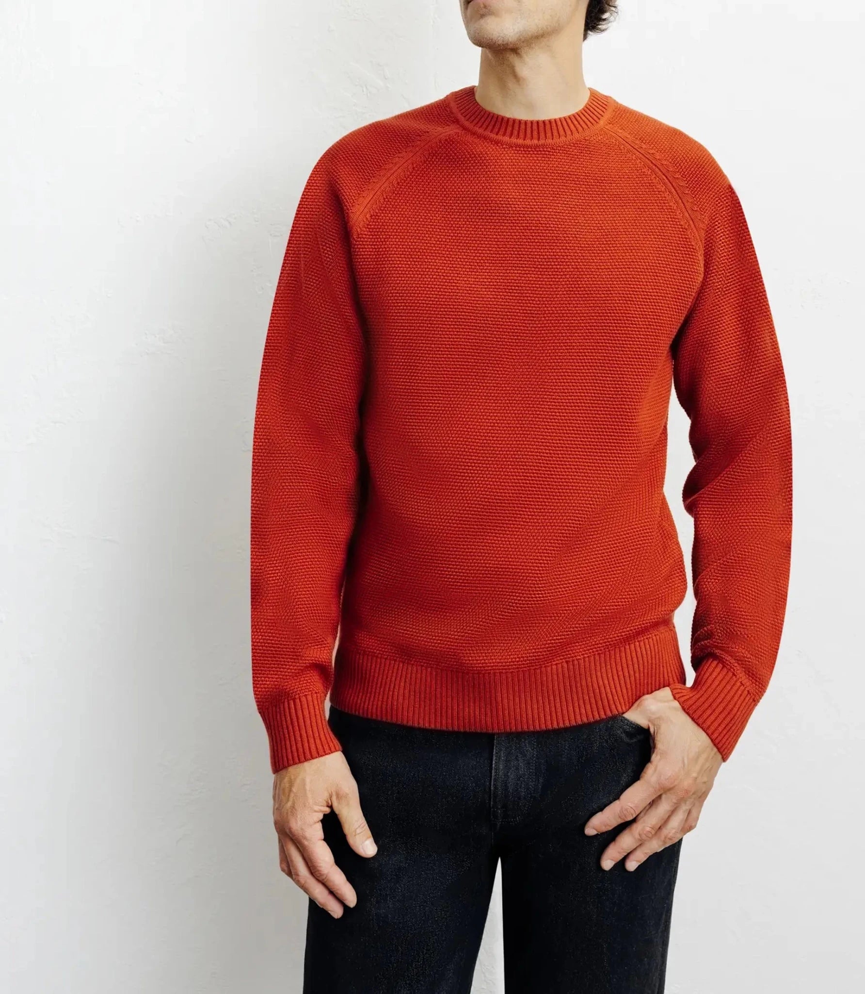 Pull col rond jeux de points rouge clair - IZAC
