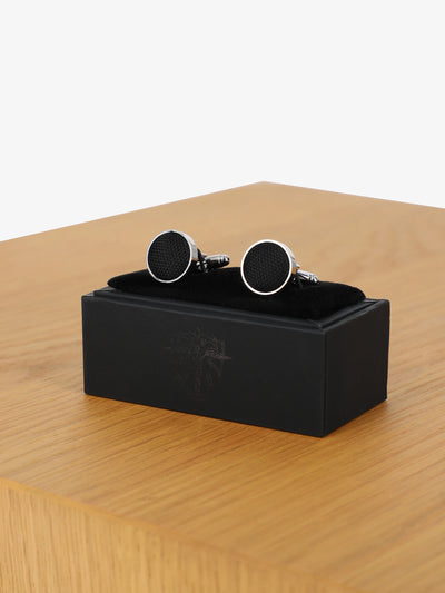 Boutons de manchette metal et tissu noir
