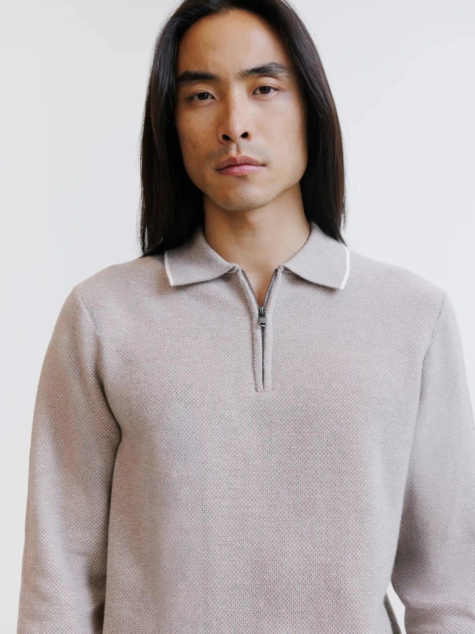 Pull col polo zippé beige - IZAC