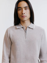 Pull col polo zippé beige