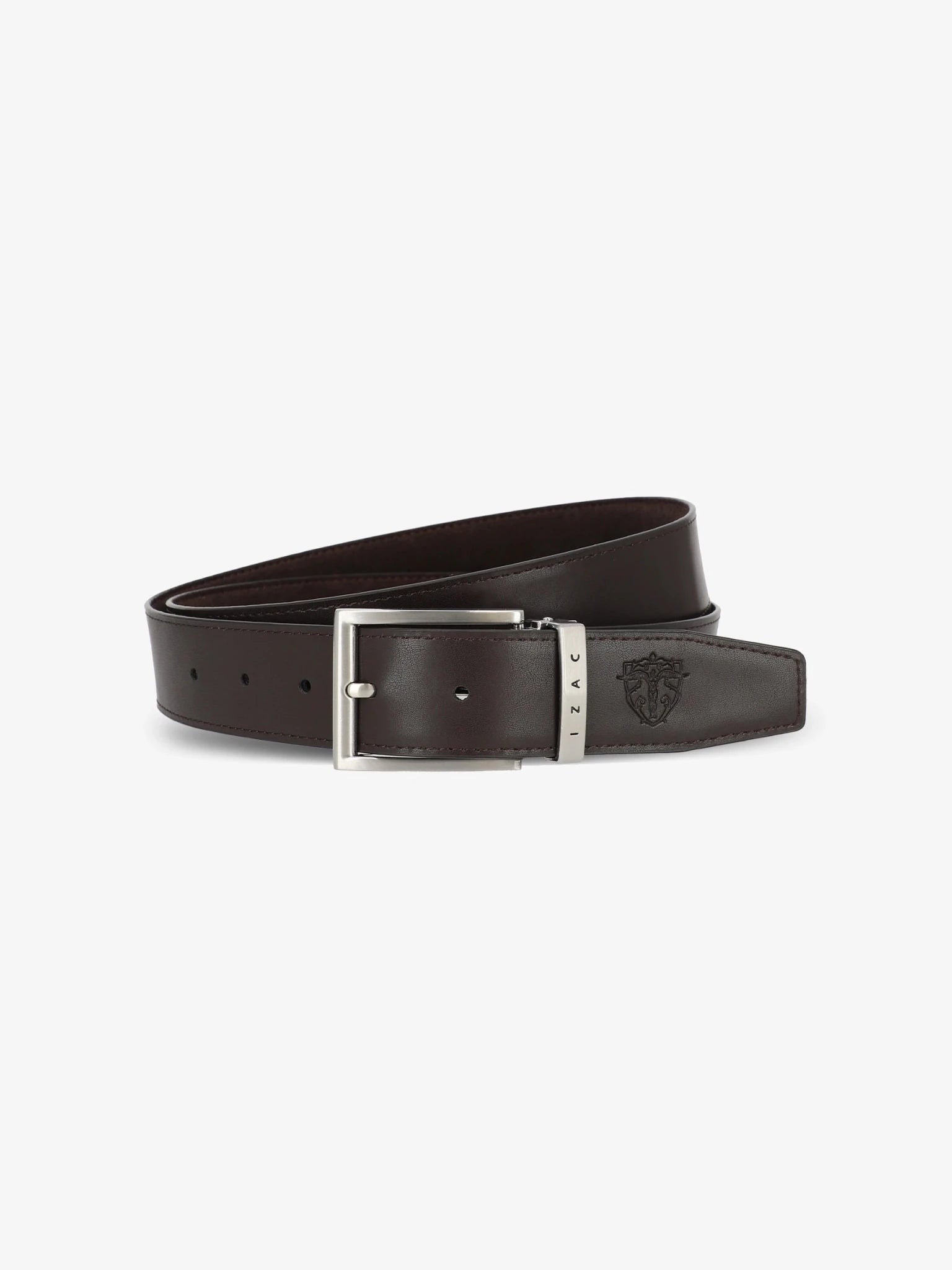 Ceinture réversible en cuir nubuck marron - IZAC