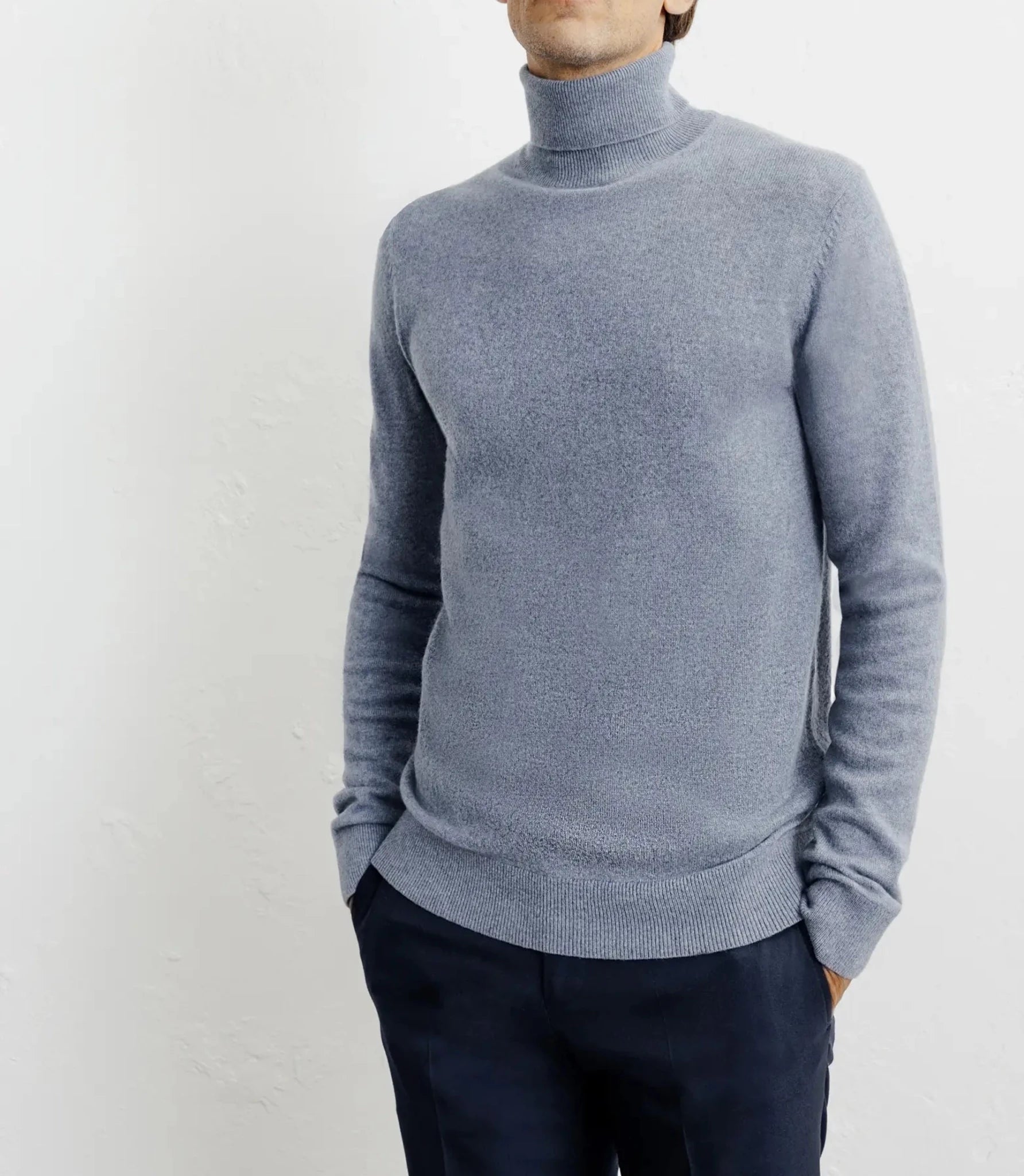Pull col roulé 100% cachemire indigo - IZAC