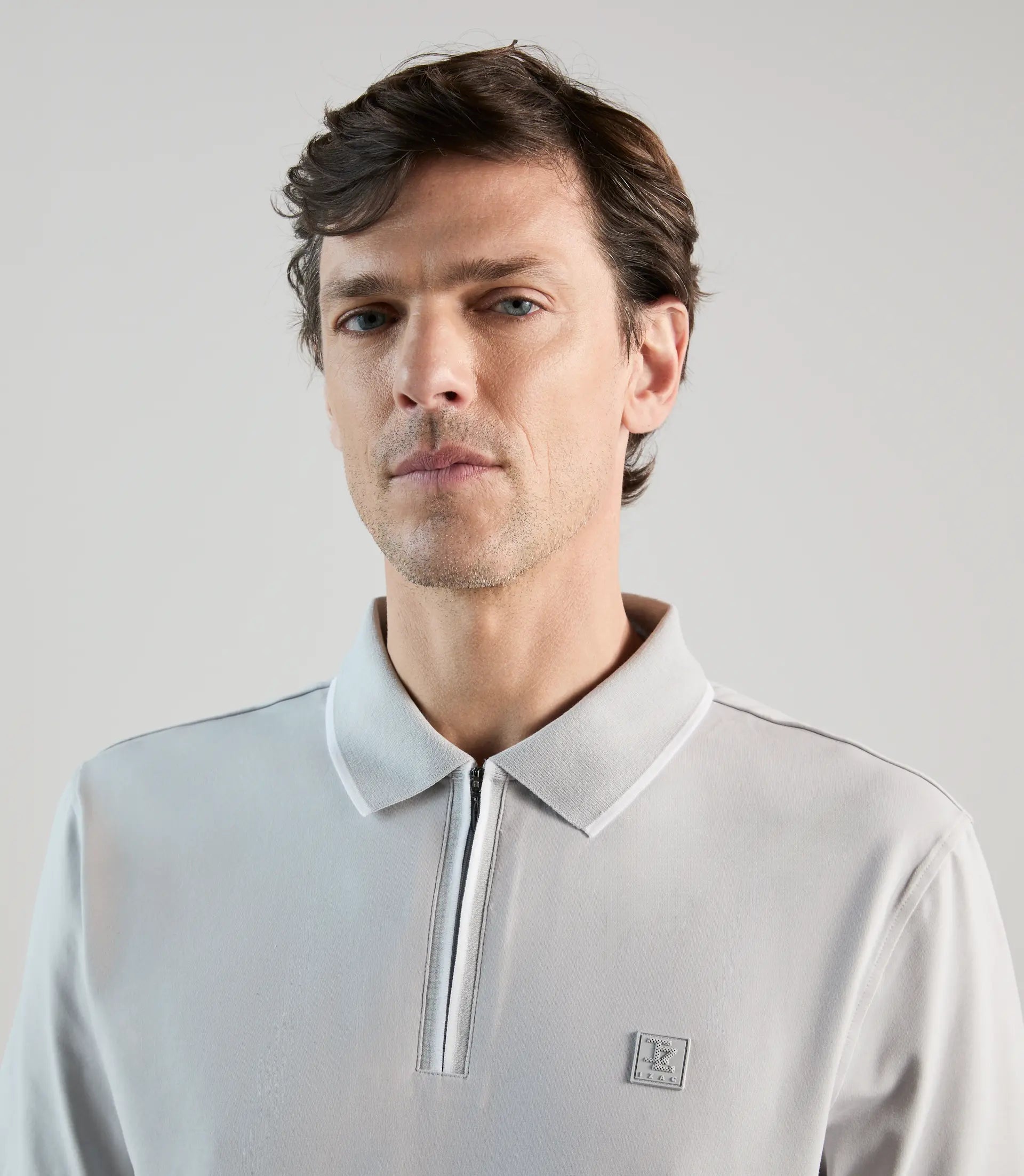 Polo à col zippé gris perle - IZAC