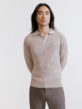 Pull à col polo ouvert à jeux de points beige - IZAC