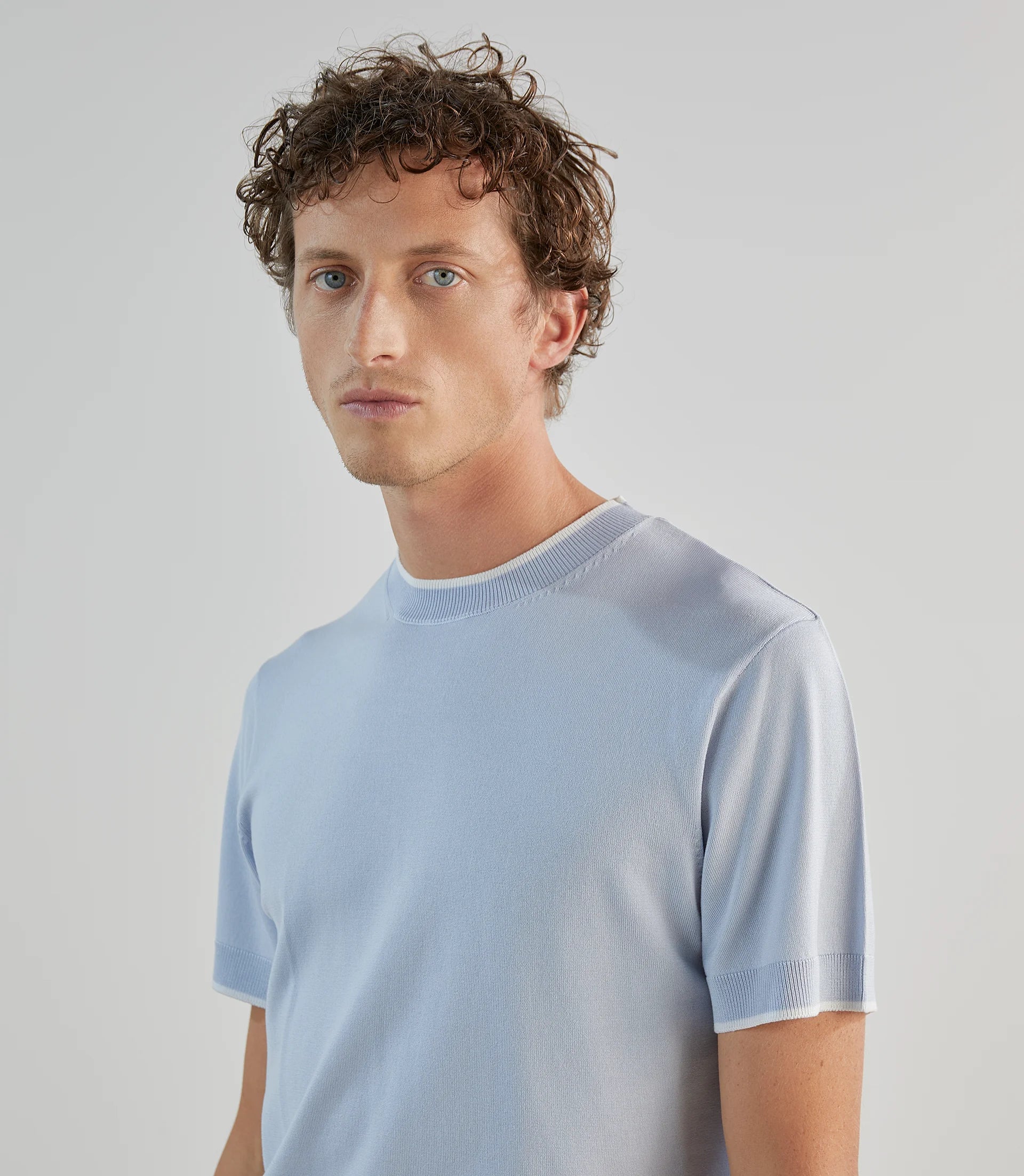 T-shirt à manches courtes en maille bleu ciel - IZAC