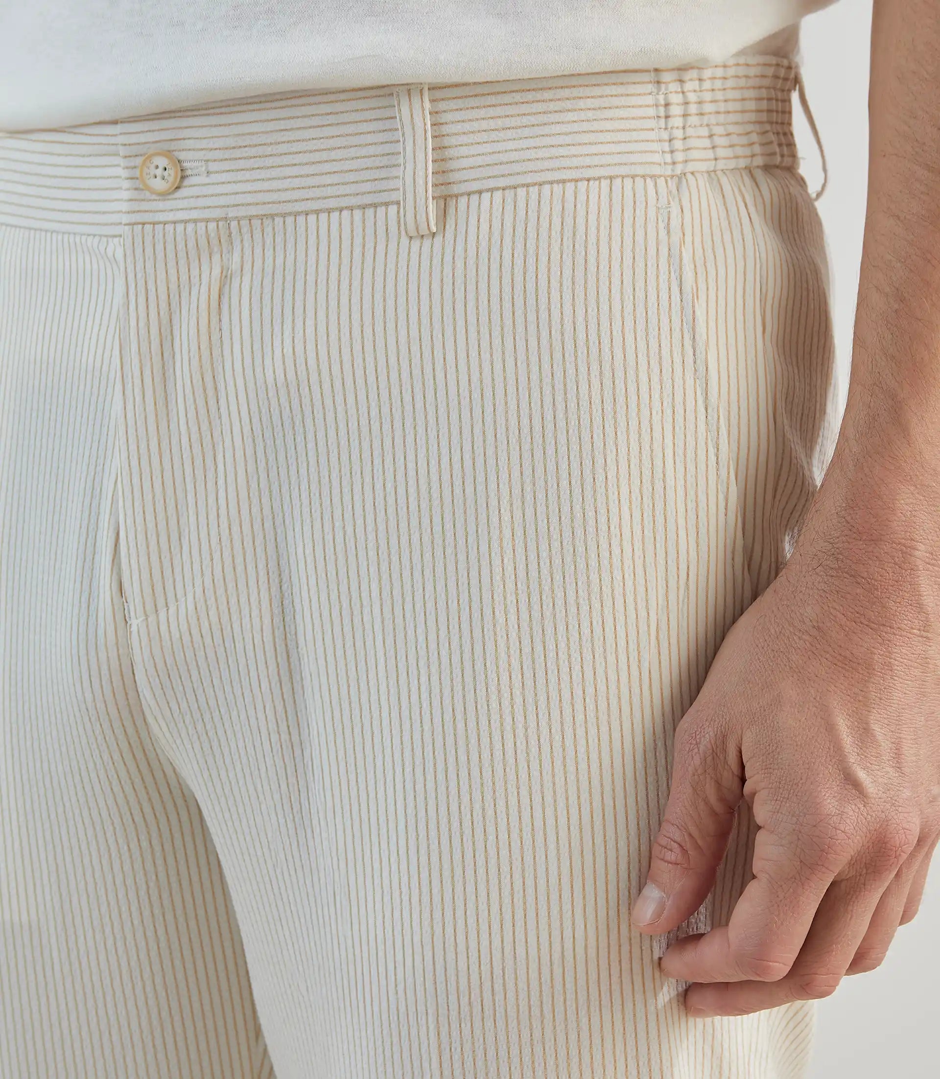 Pantalon ville en seersucker rayé beige - IZAC