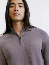 Pull demi-zippé en laine mérinos châtain - IZAC