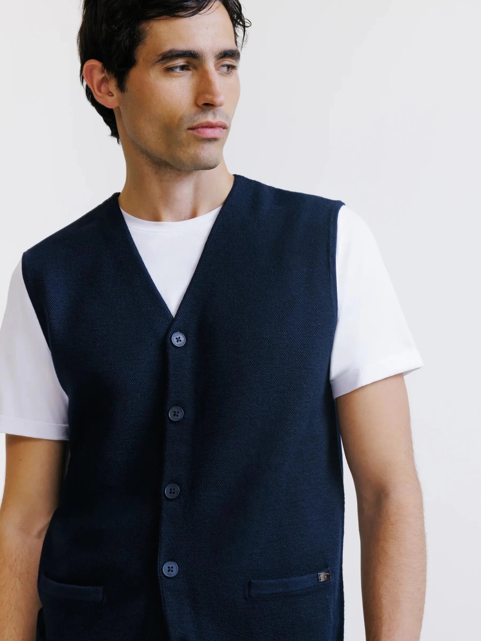 Gilet sans manche en maille marine - IZAC