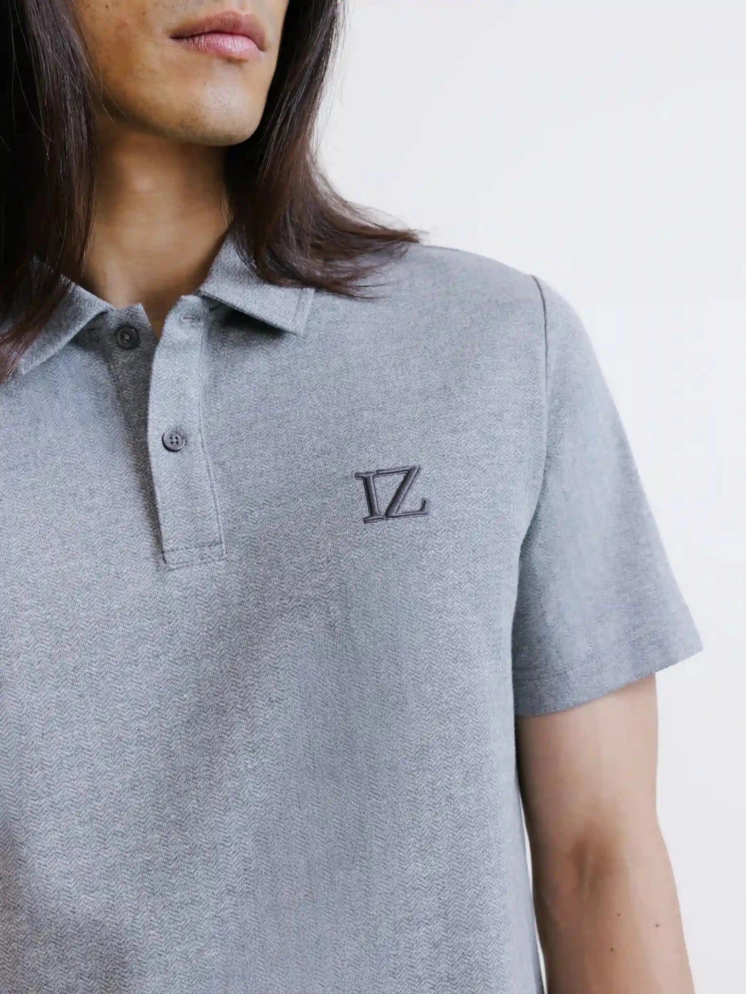 Polo en chevron gris chiné - IZAC