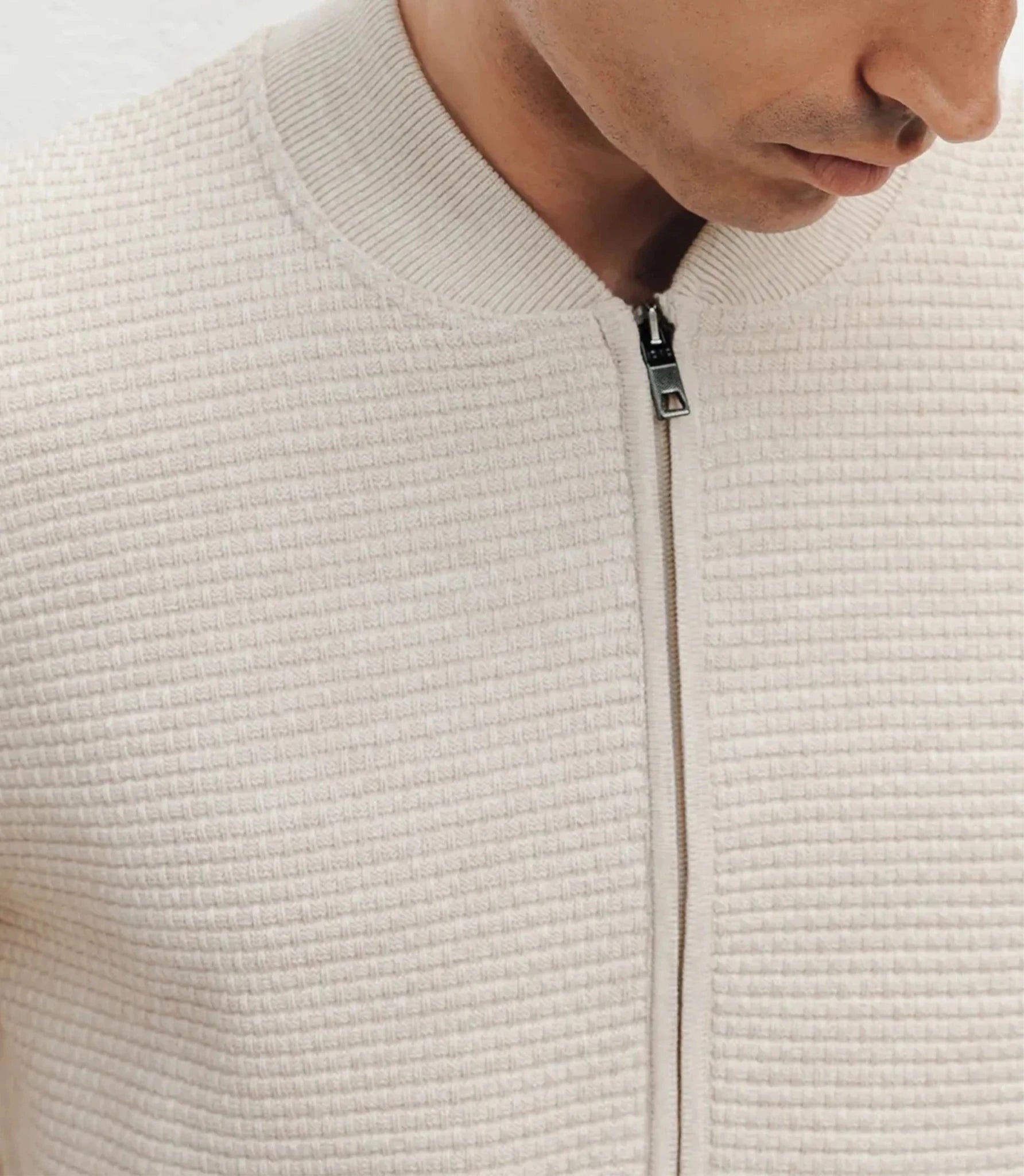Gilet zippé jeux de points beige - IZAC