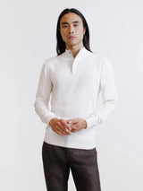 Ecru half-zip stand-up collar sweater