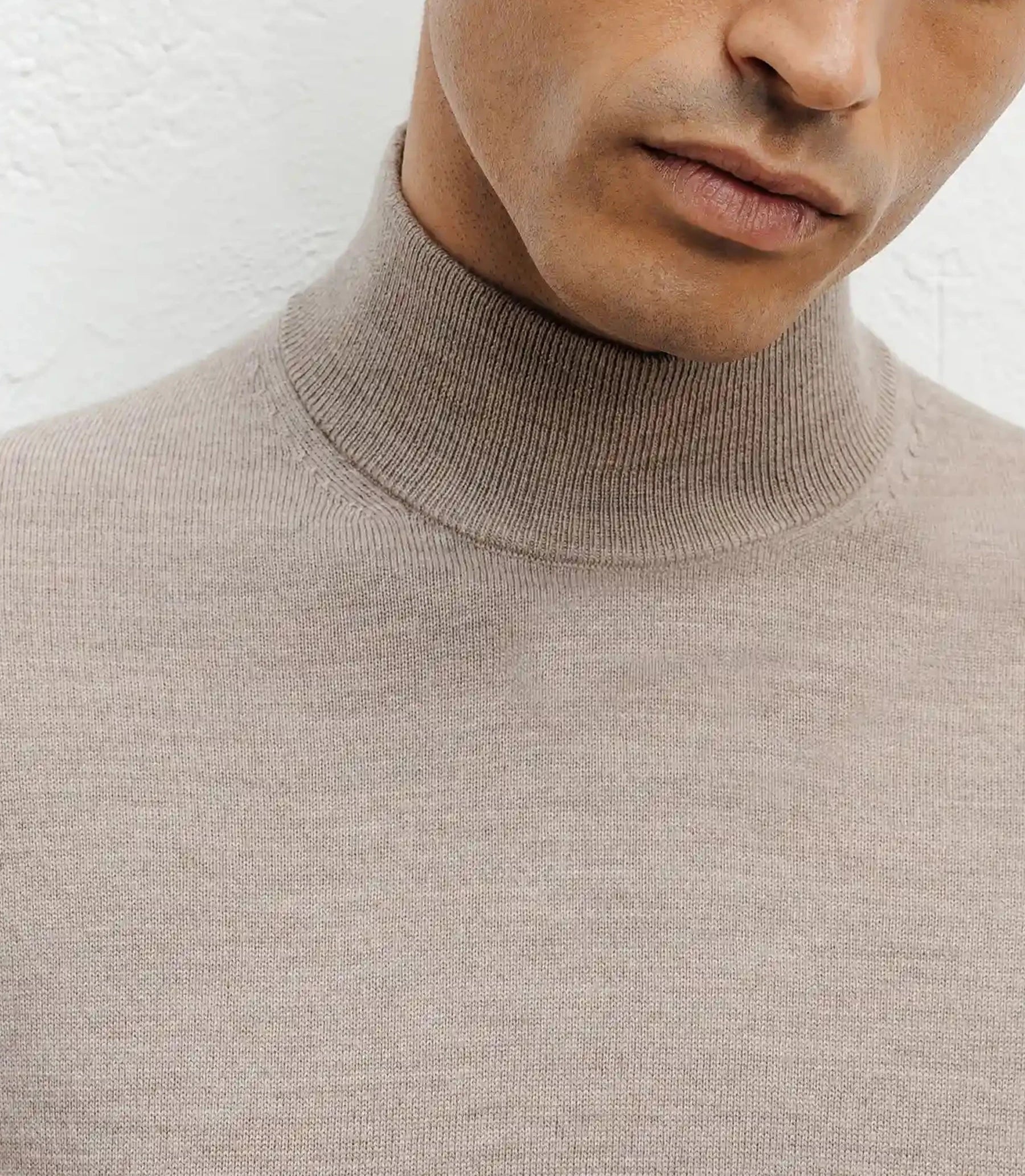 Pull col cheminée mérinos beige - IZAC