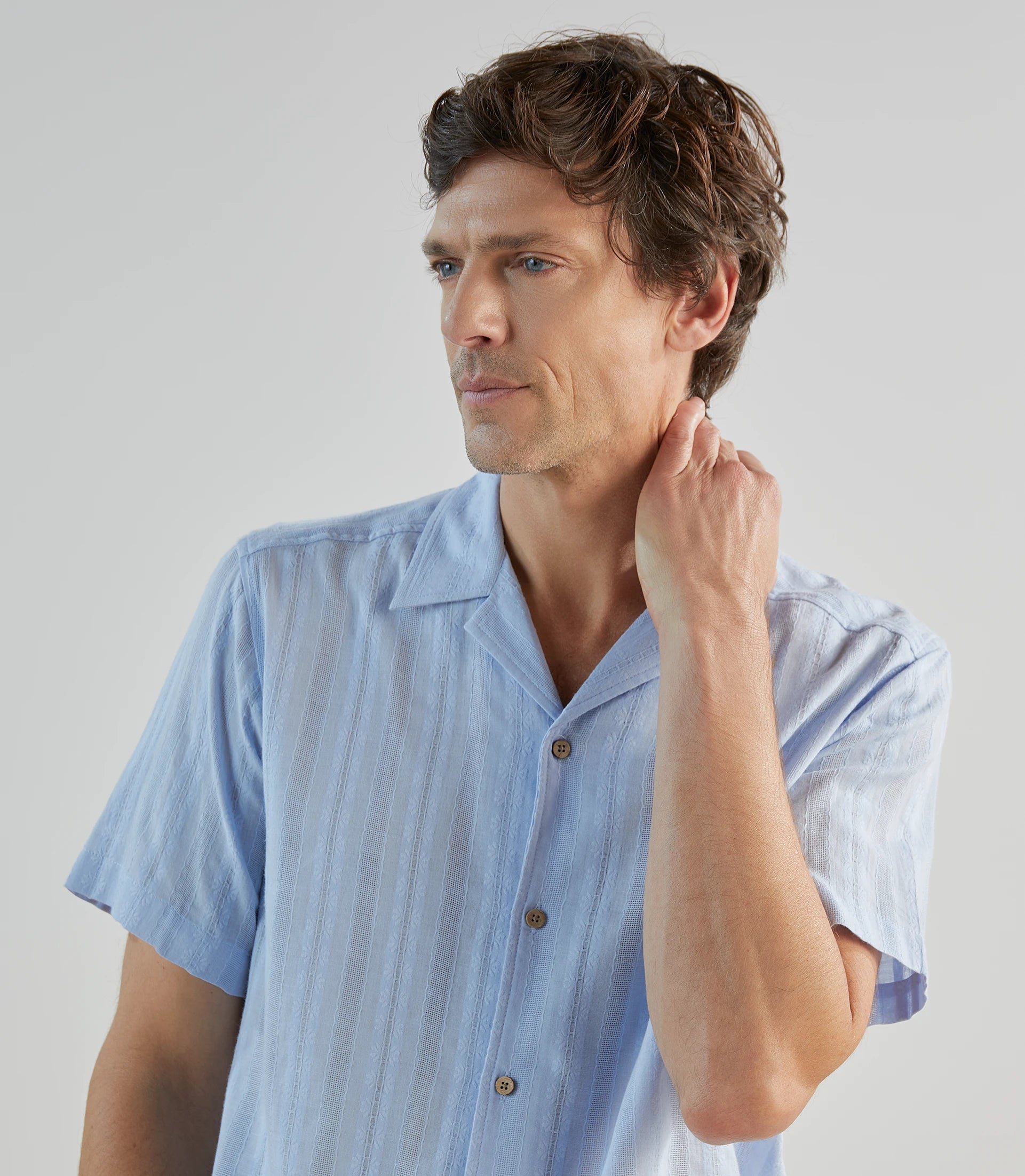 Chemise casual brodée ciel - IZAC