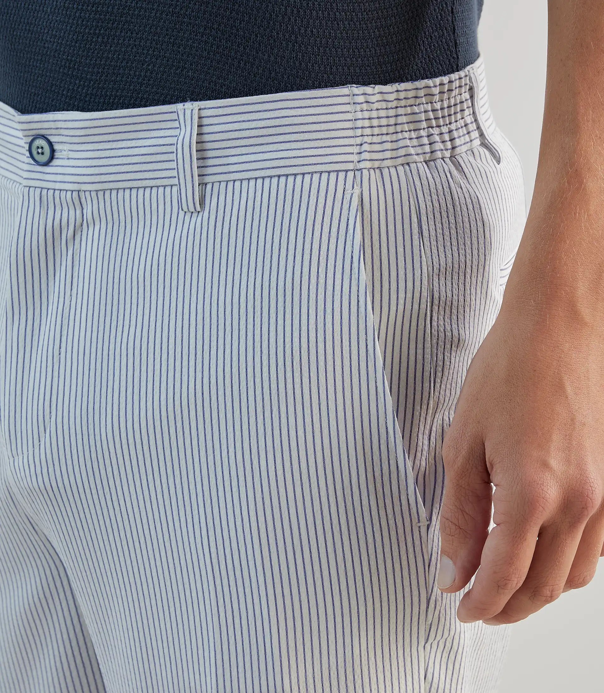 Pantalon ville en seersucker rayé bleu - IZAC