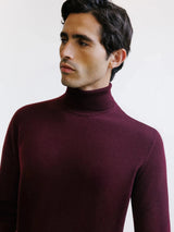Pull col roulé en laine mérinos bordeaux