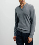 Pull col polo en laine mérinos gris chiné - IZAC