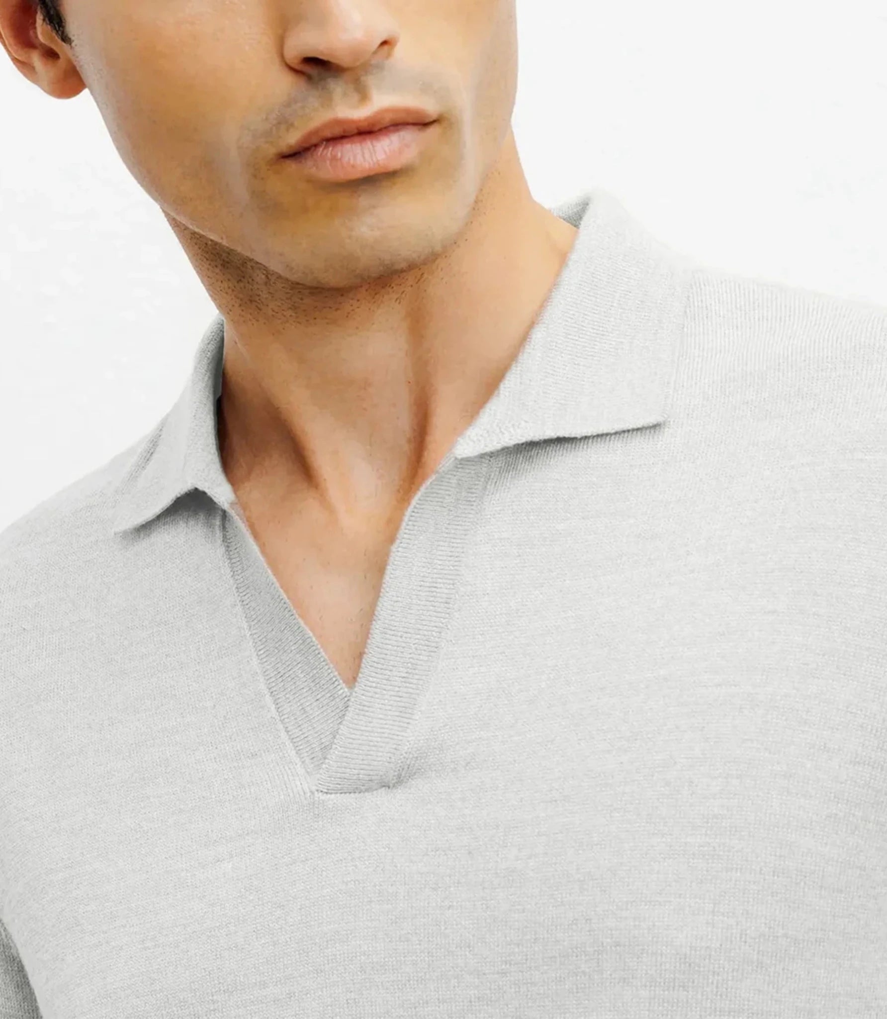 Pull col polo en laine mérinos gris - IZAC