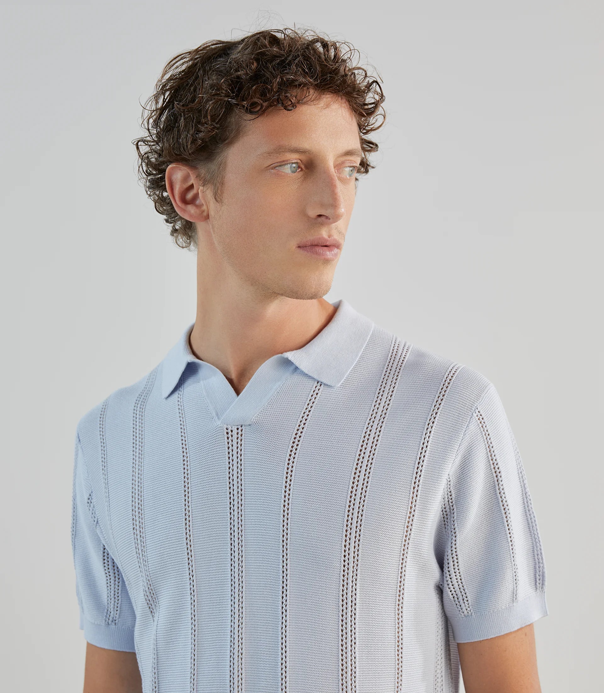 Polo en maille semi - ajouré bleu ciel - IZAC