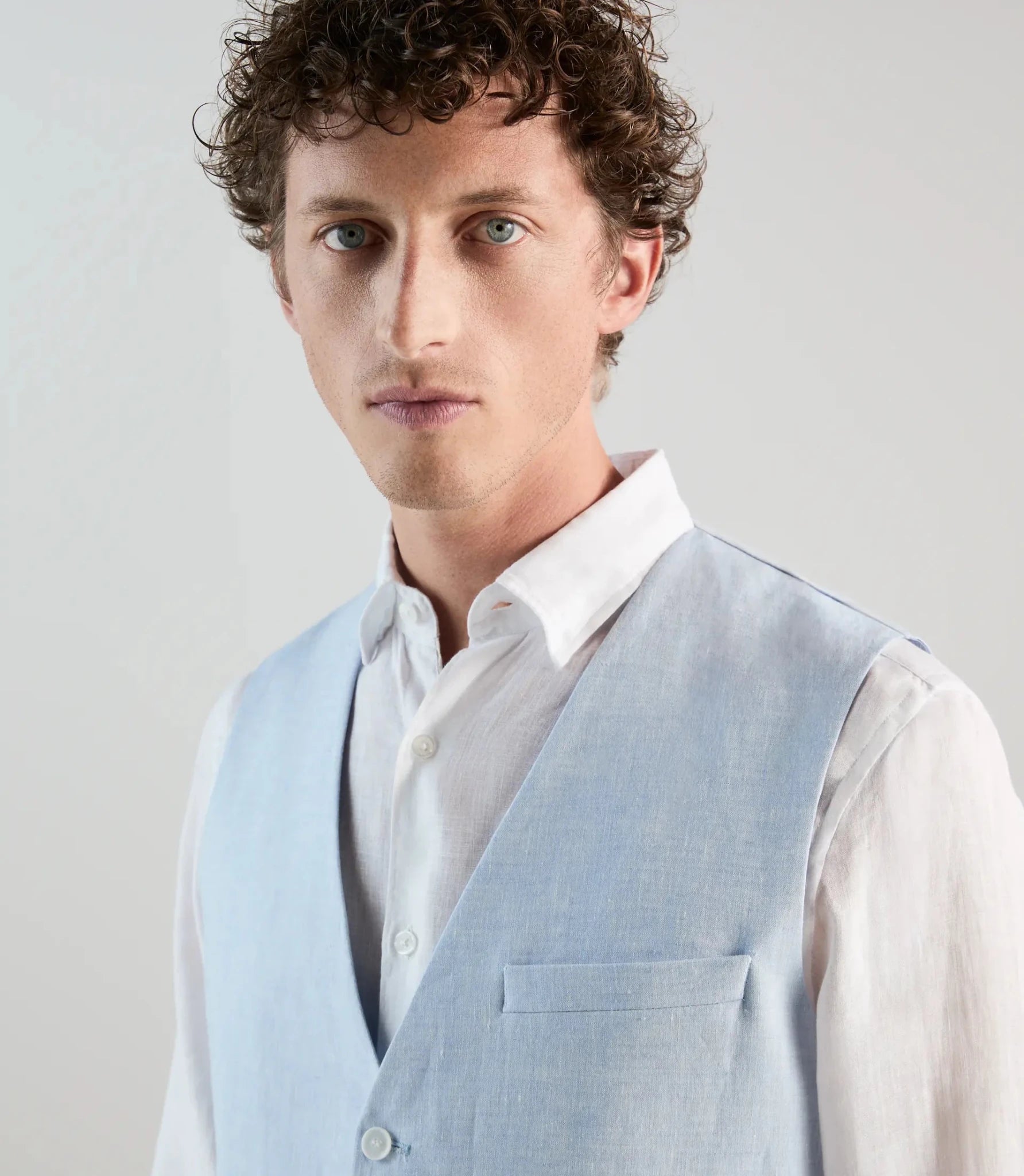 Gilet ville 100% lin bleu ciel - IZAC