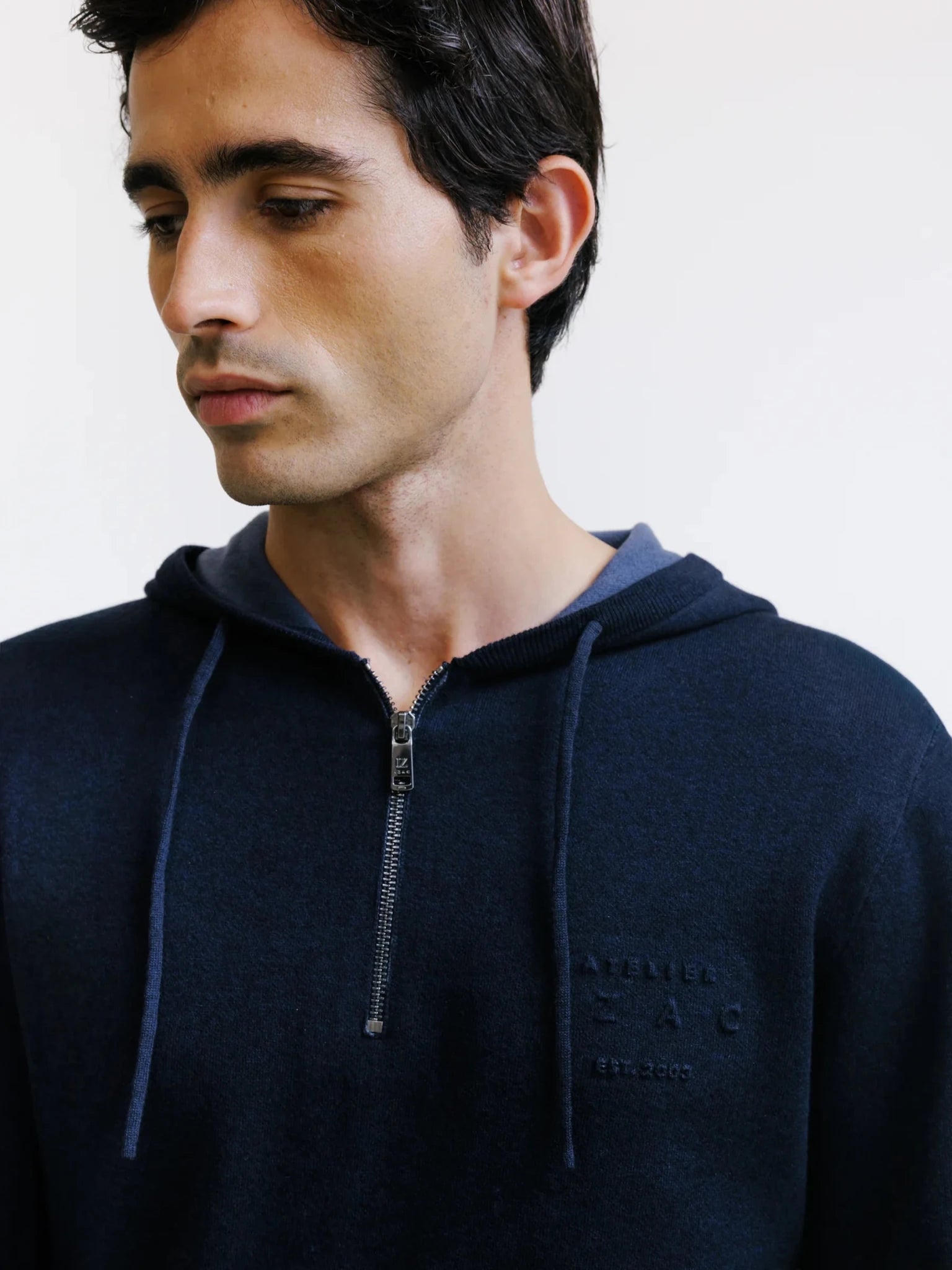 Hoodie en maille à capuche demi-zippé marine - IZAC