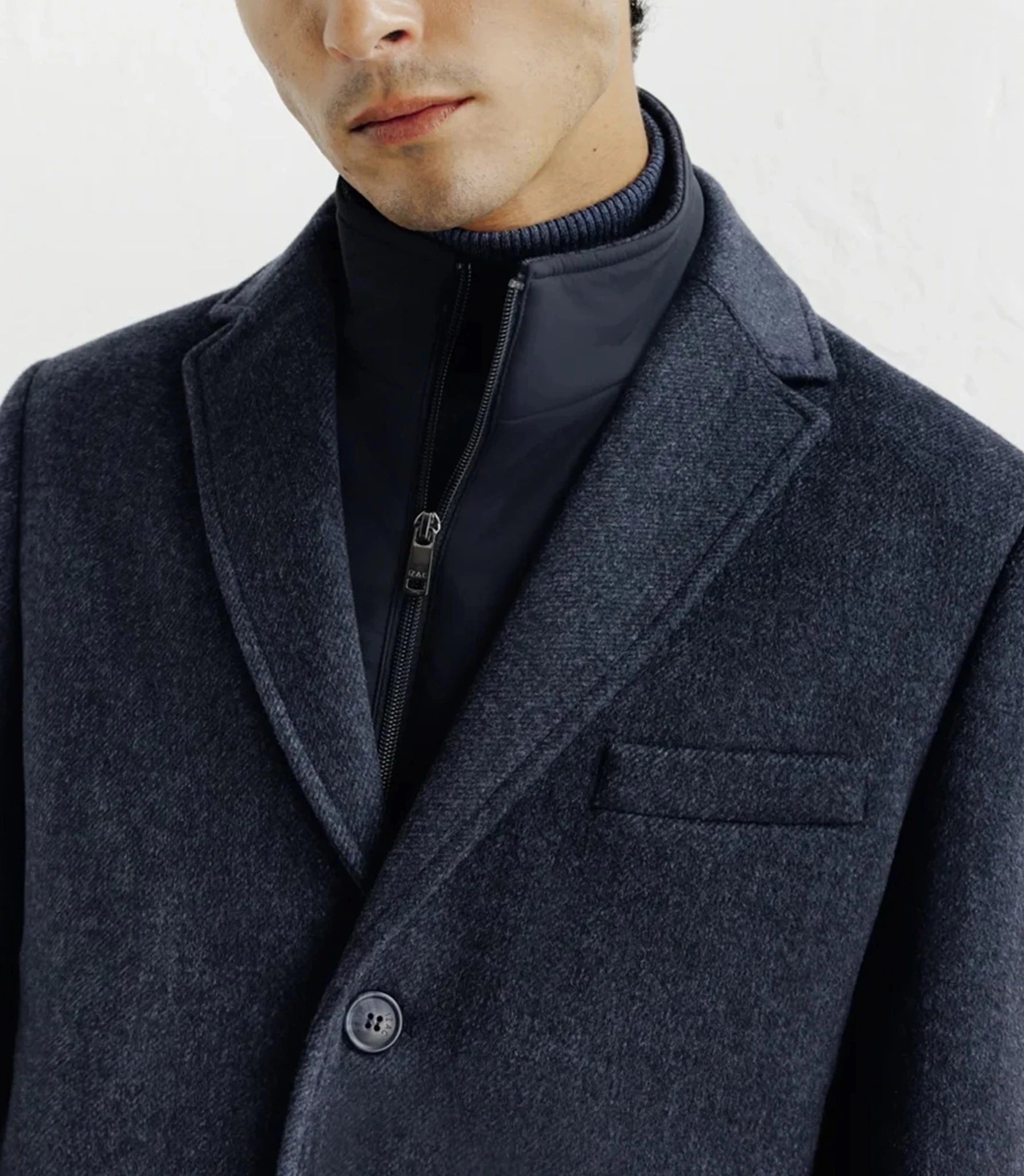 Manteau ville à parmenture amovible bleu denim - IZAC