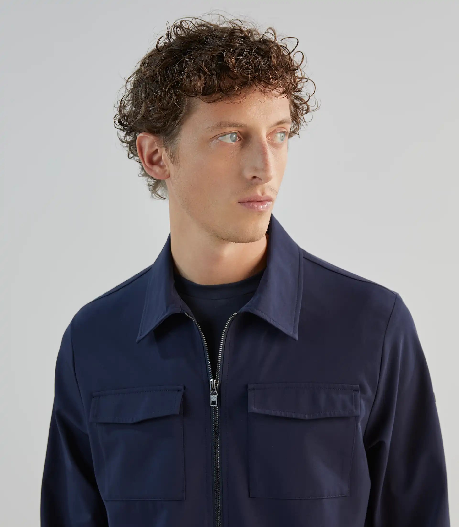 Blouson col chemise tissu technique marine - IZAC