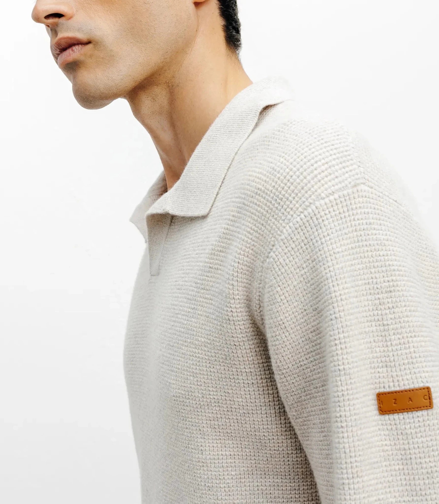 Pull col polo ouvert beige - IZAC
