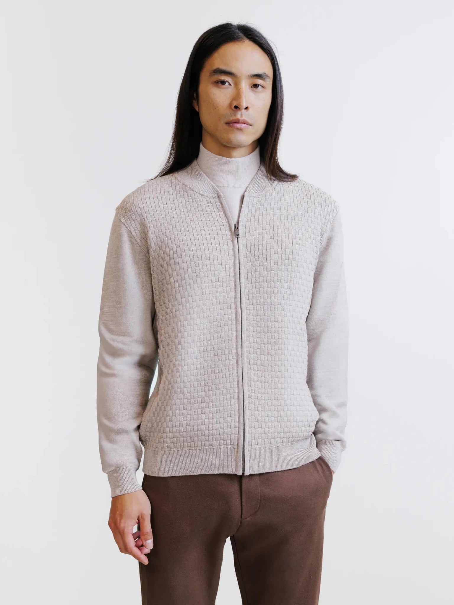 Gilet zippé à jeux de points beige - IZAC