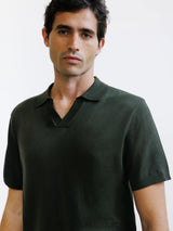 Polo col ouvert en maille vert moyen