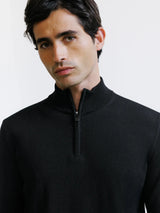 Black merino half-zip sweater