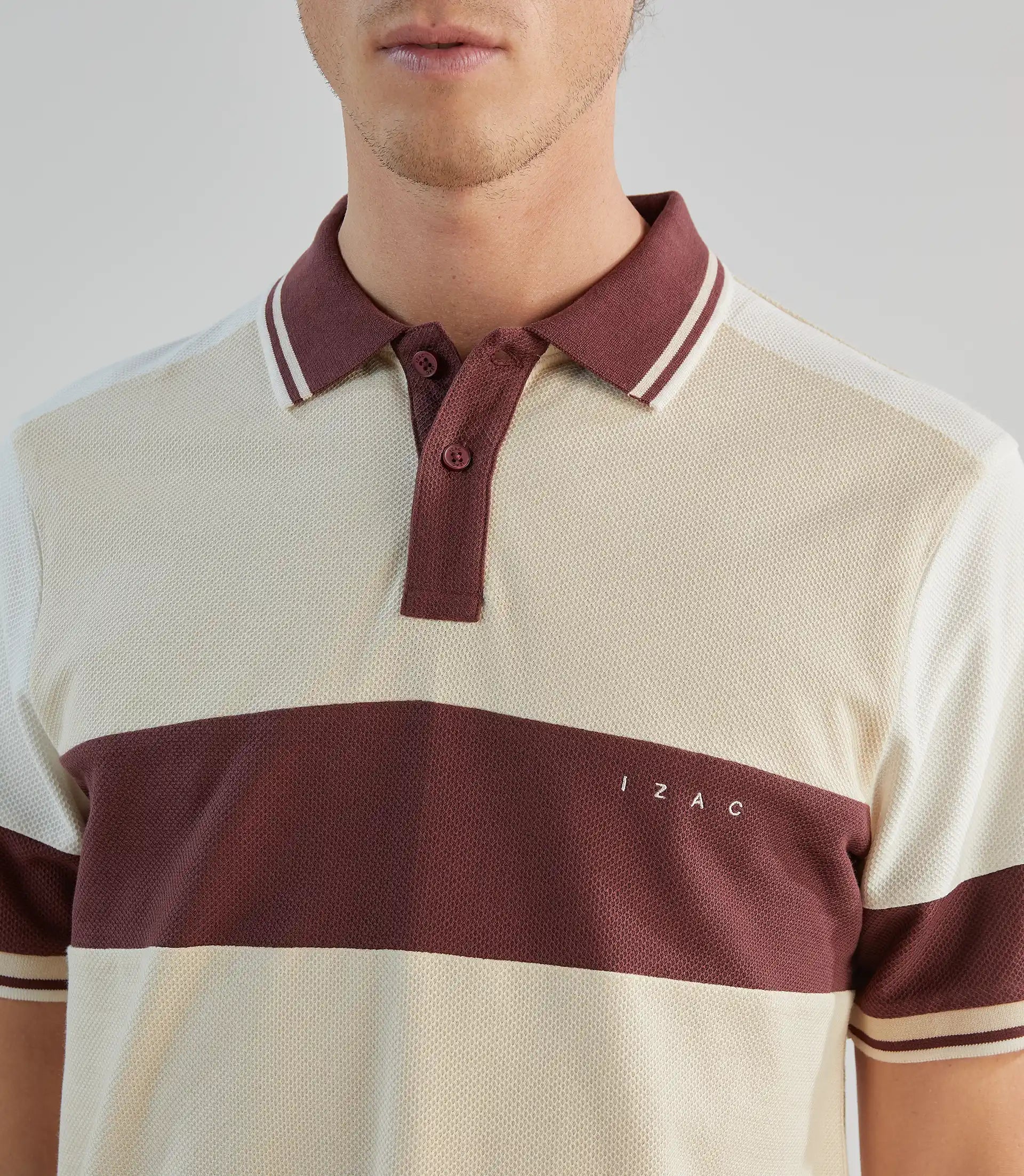 Polo avec bandes contrastées beige clair - IZAC