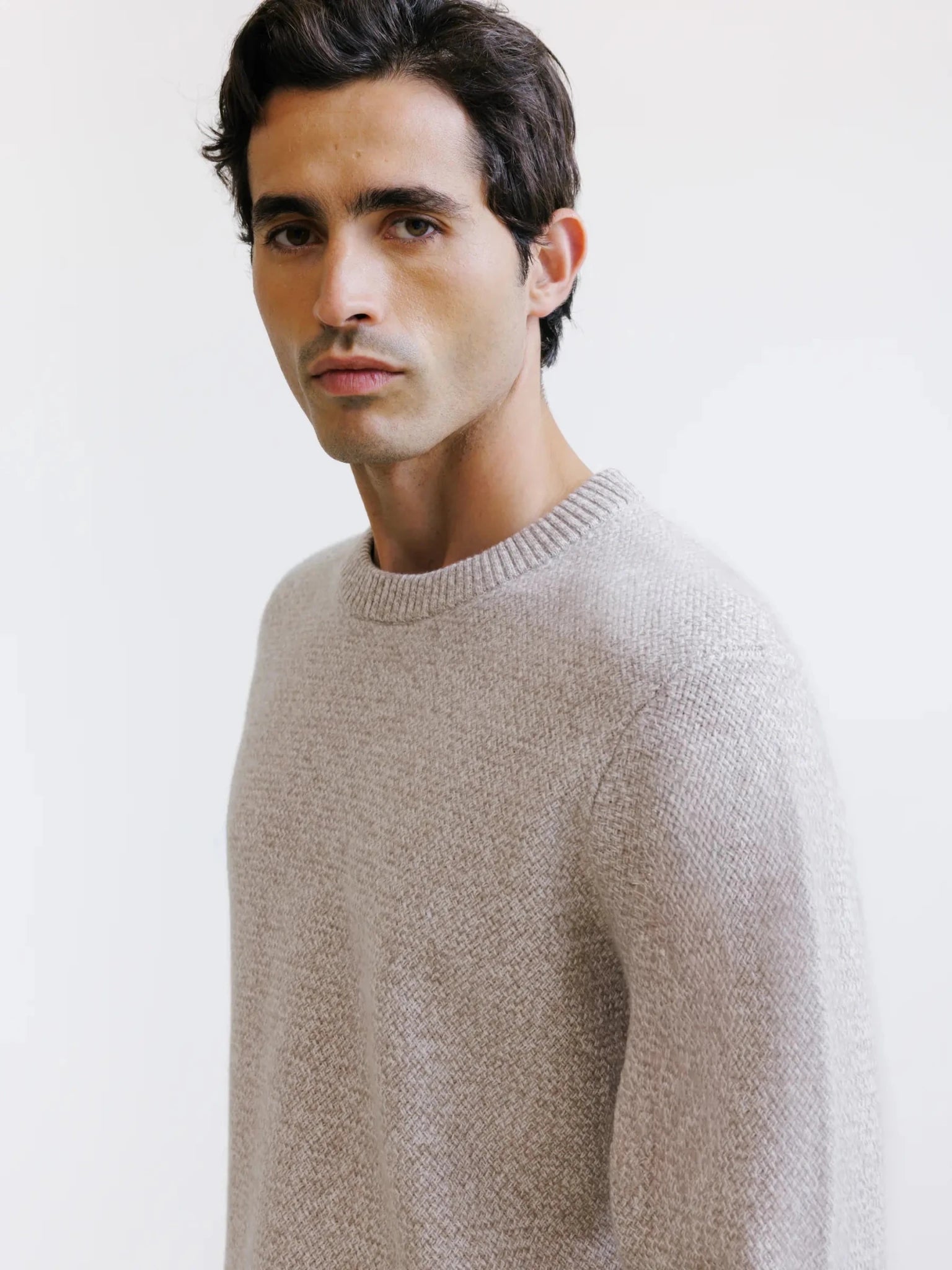 Pull col rond en laine beige - IZAC