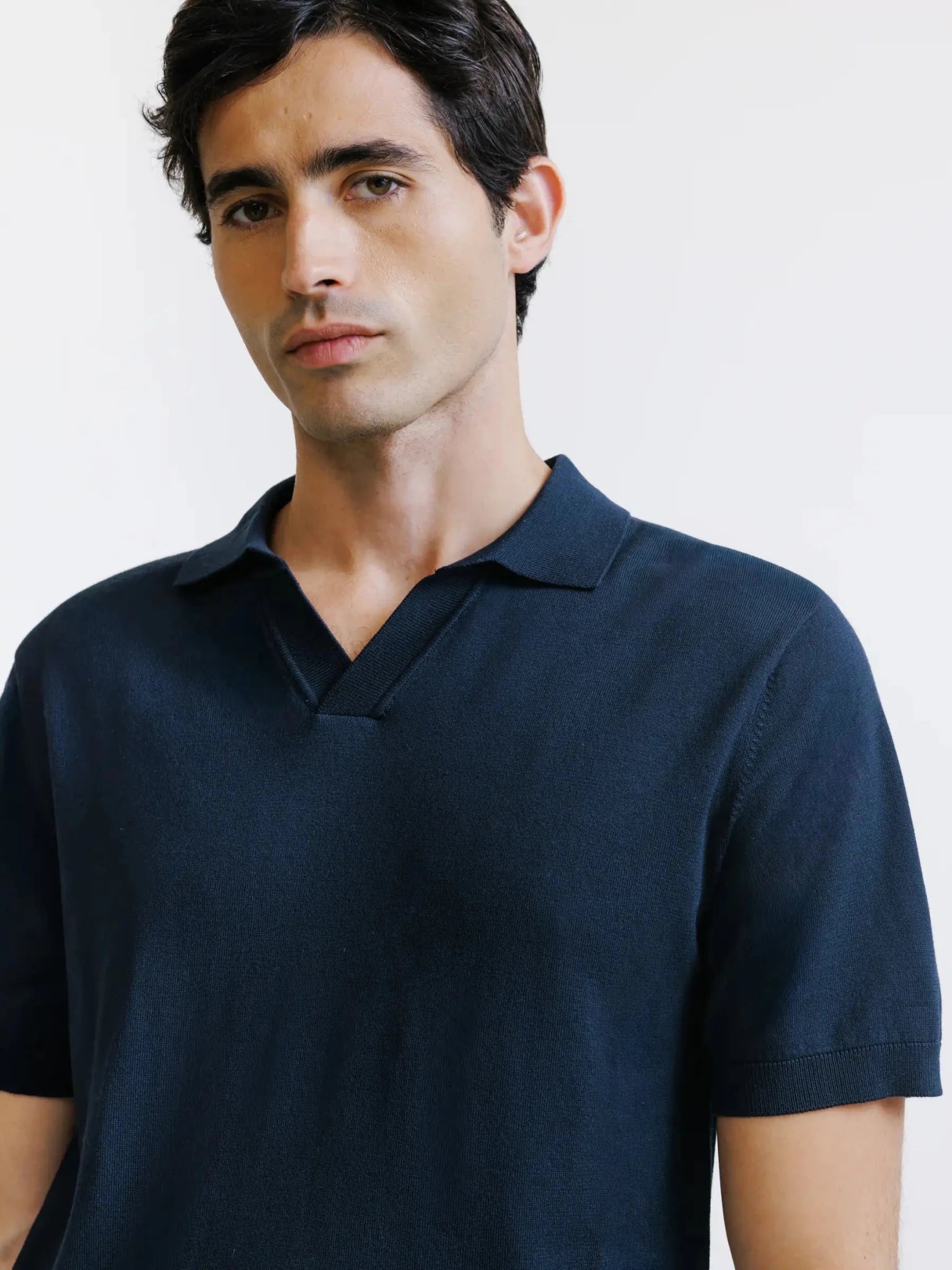 Polo col ouvert en maille marine - IZAC