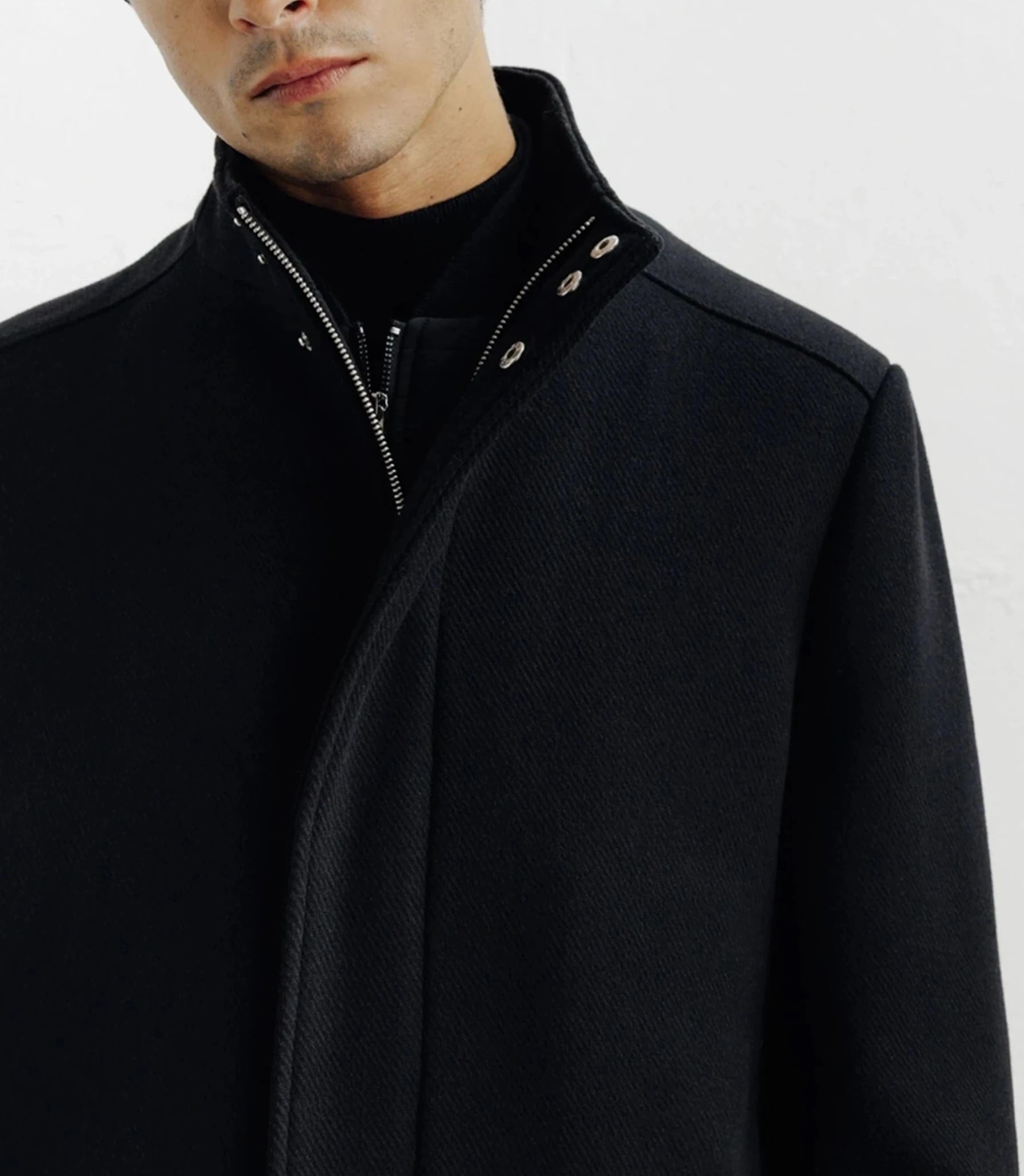 Manteau ville en laine noir - IZAC
