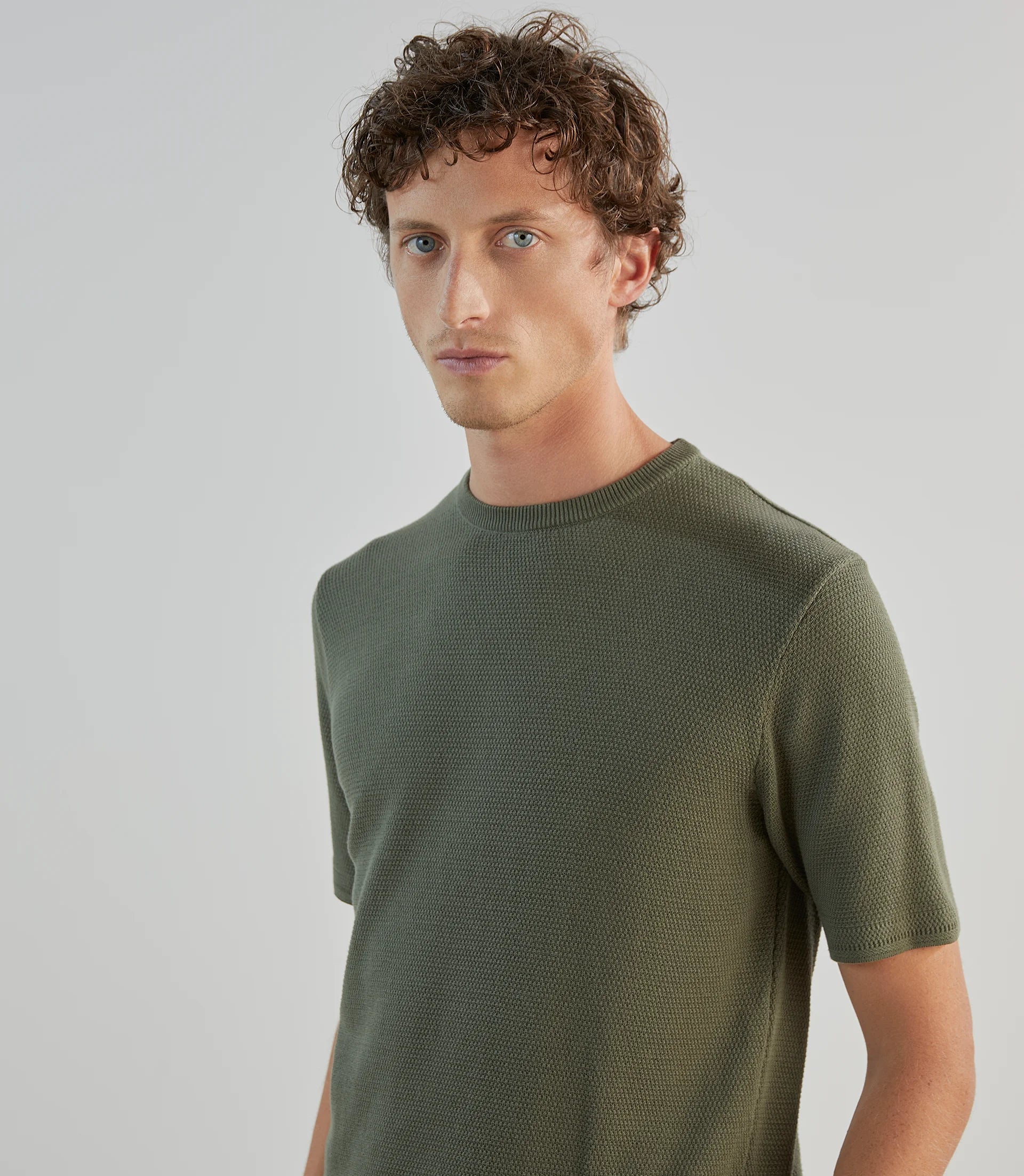 T-shirt à manches courtes en jeu de points kaki - IZAC