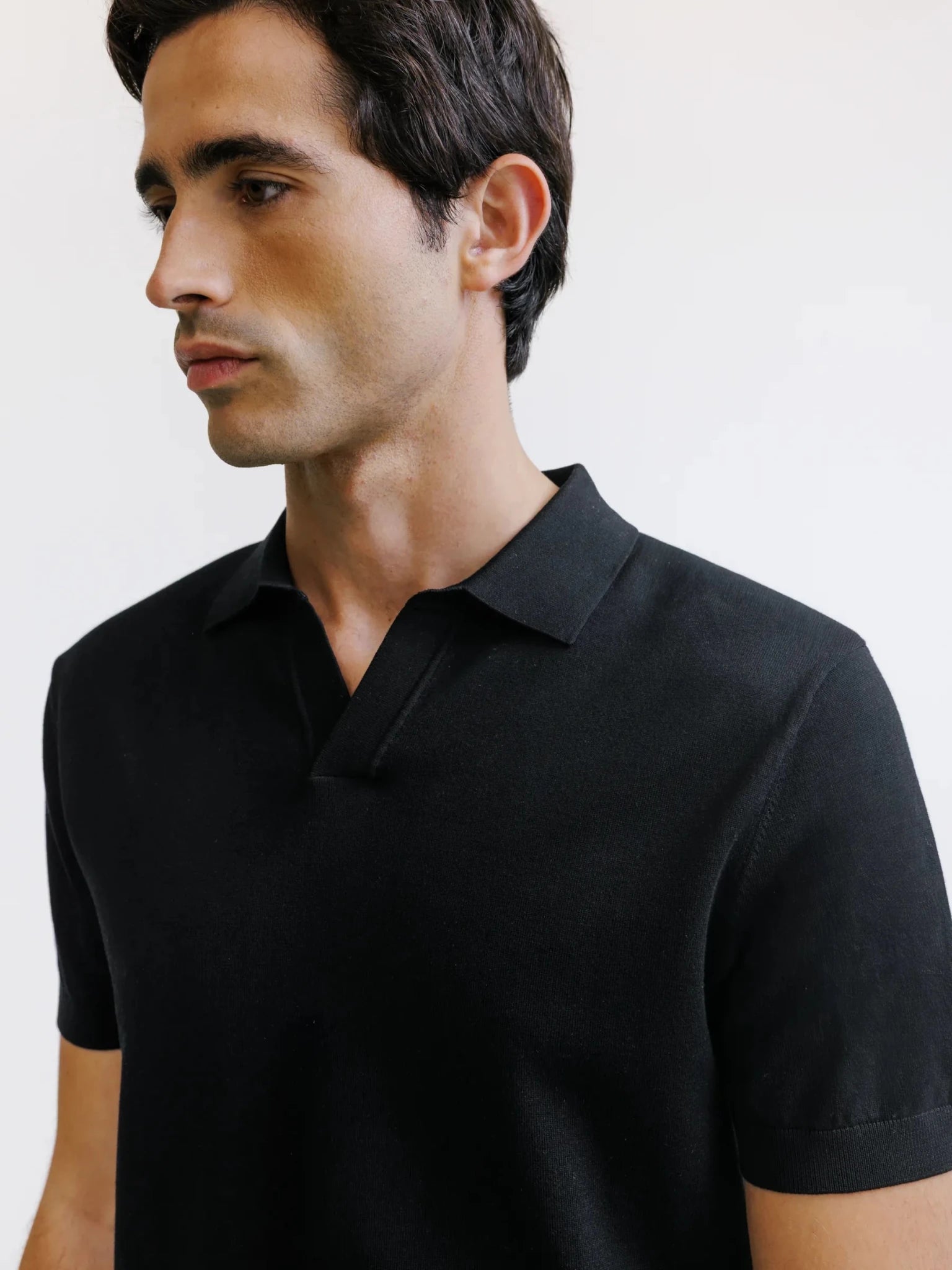 Polo col ouvert en maille noir - IZAC