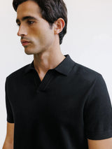 Black mesh open collar polo shirt