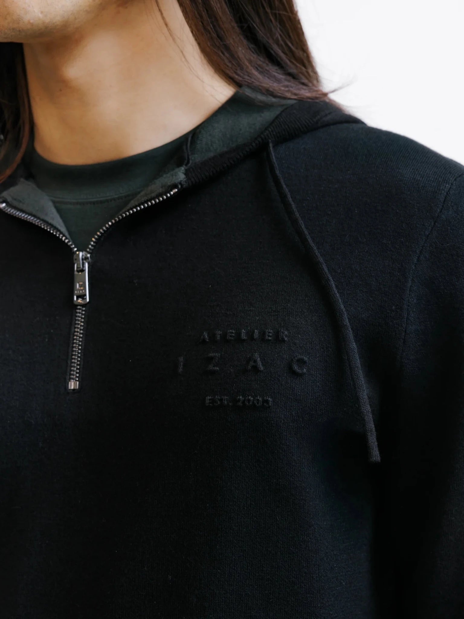 Hoodie en maille à capuche demi-zippé noir - IZAC