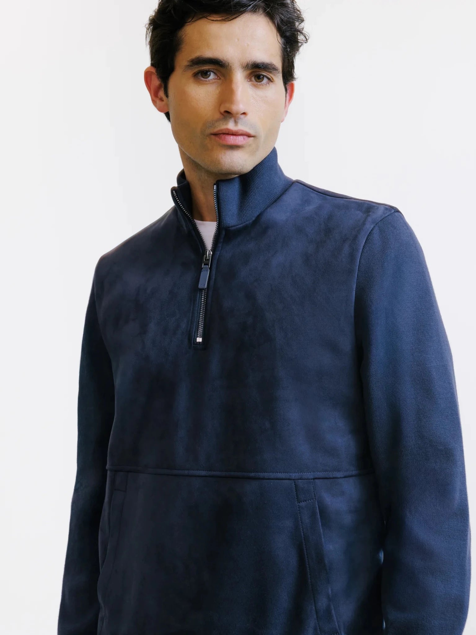 Sweat demi-zippé bi-matière marine - IZAC