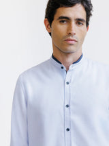 Chemise col mao avec coudière en suède ciel - IZAC