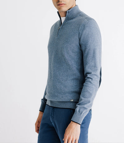 Pull coton/cachemire col zippé bleu indigo - IZAC
