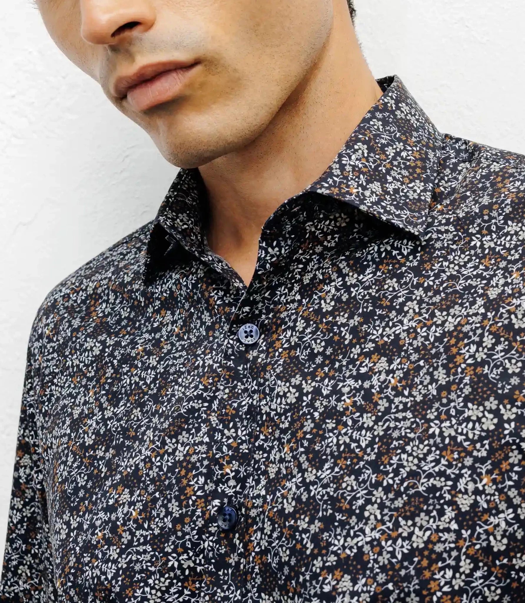 Chemise casual imprimé fleurs marine - IZAC